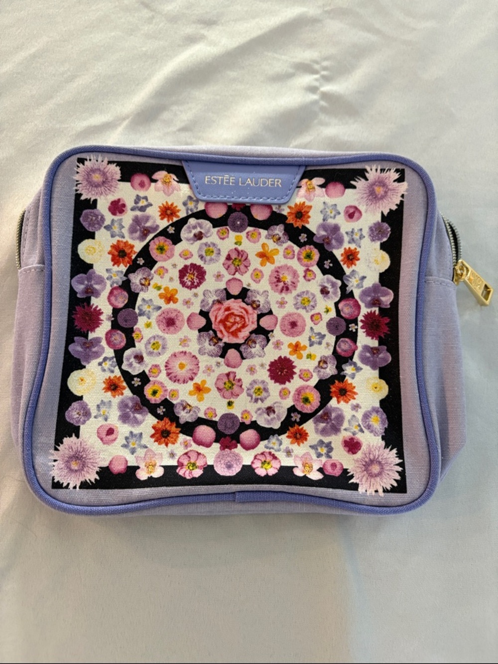 Estee Lauder Lavender Floral Circle Print Cosmetic Pouch